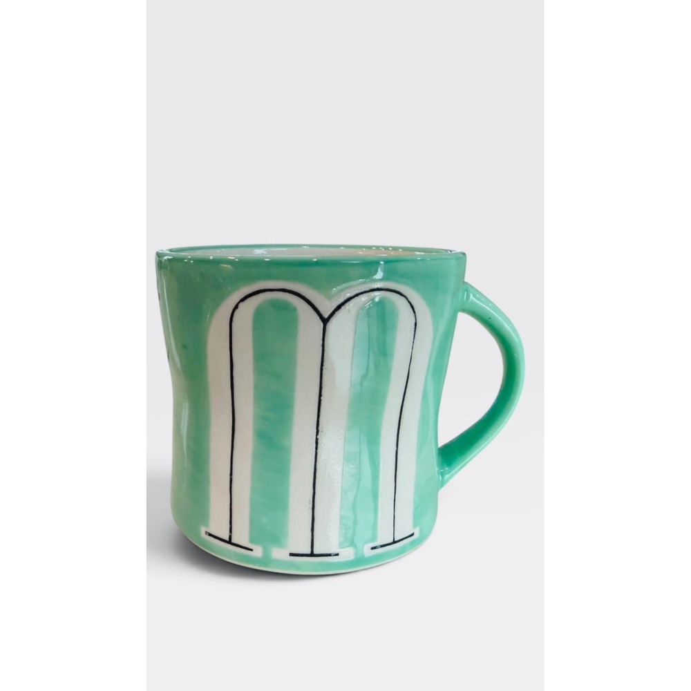 Anthropologie Monogram M Coffee Mug Unisex 10 oz Mint Green